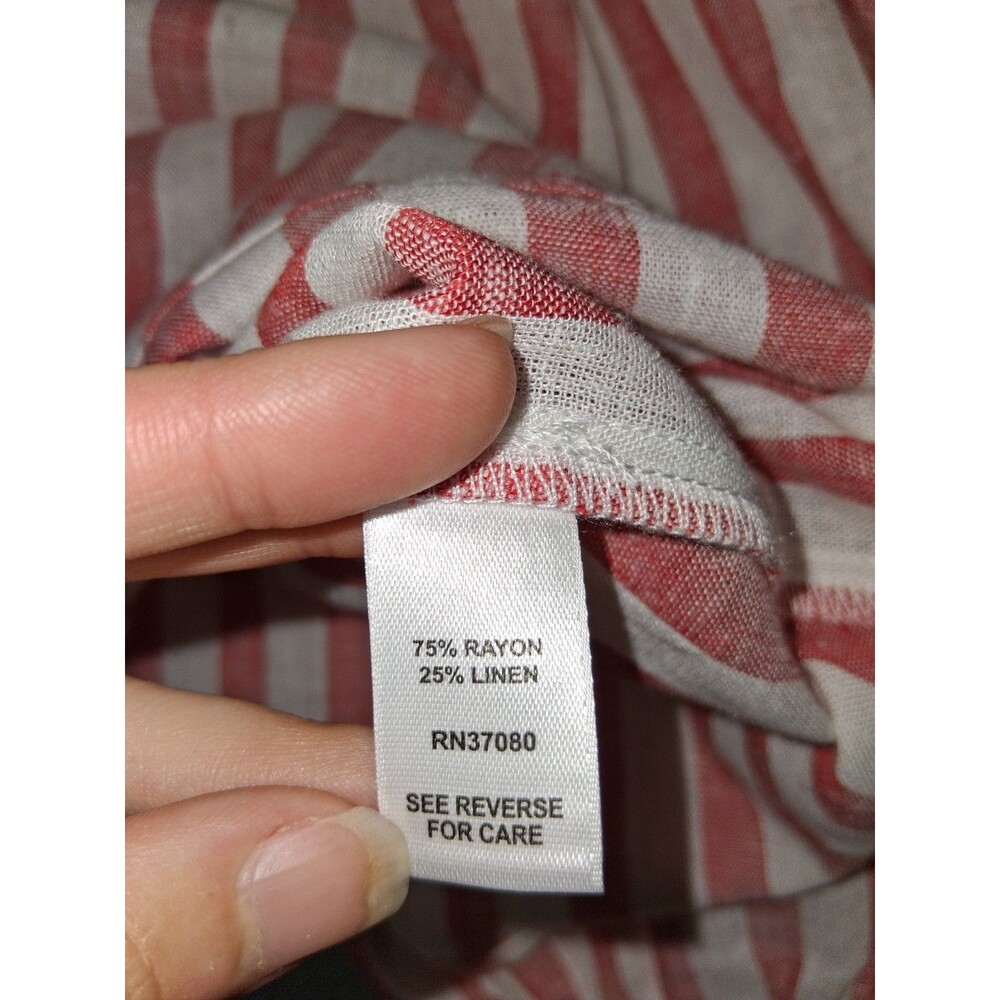 Cato Linen Blend Peasant Tunic Top Womens L Red White Striped Coastal Grandma - Picture 12 of 14